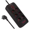 Strāvas sadalītājs MACLEAN MCE391 B – 6 rozetes, 4×USB-A + 1×USB-C, 110–240V, 2500W, 3 m kabelis, melns
