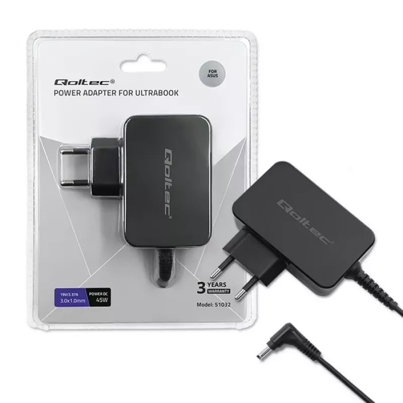Barošanas adapteris Qoltec 51032 45W iekštelpām melns klēpjdatoriem