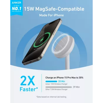 Anker MagGo austiņas balta krāsa USB bezvadu ātrā uzlāde iekštelpām