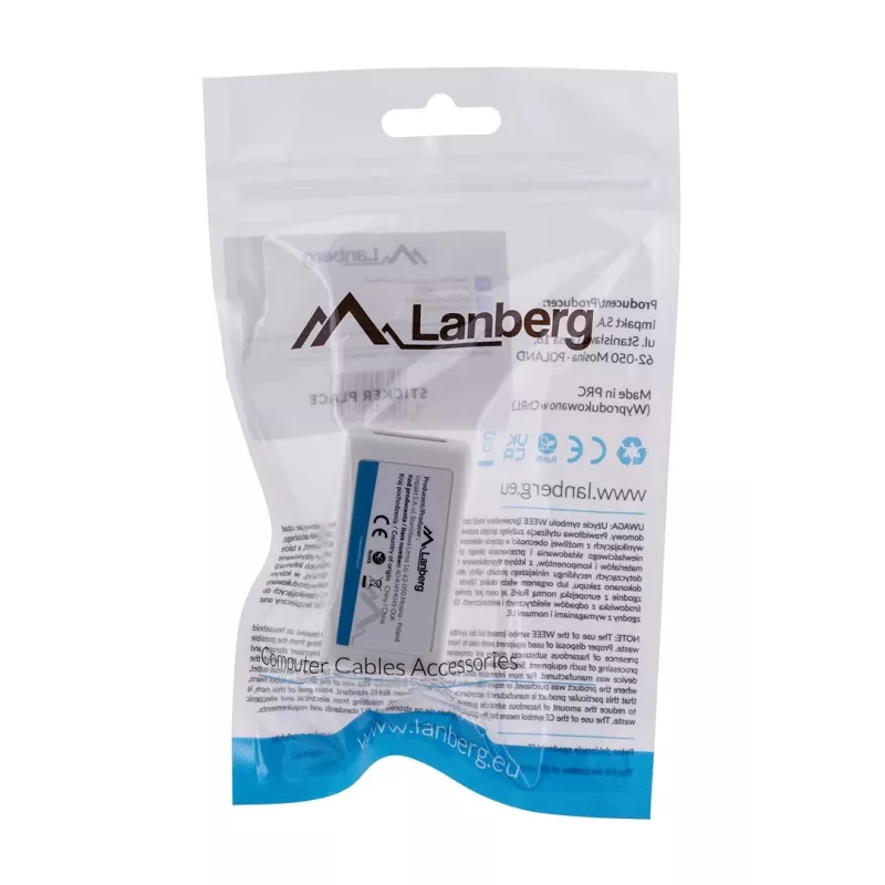 Tīkla sadalītājs LANBERG AD-RJ45-RJ45-OU6 — balts RJ-45 1 ieeja uz 1 izeju