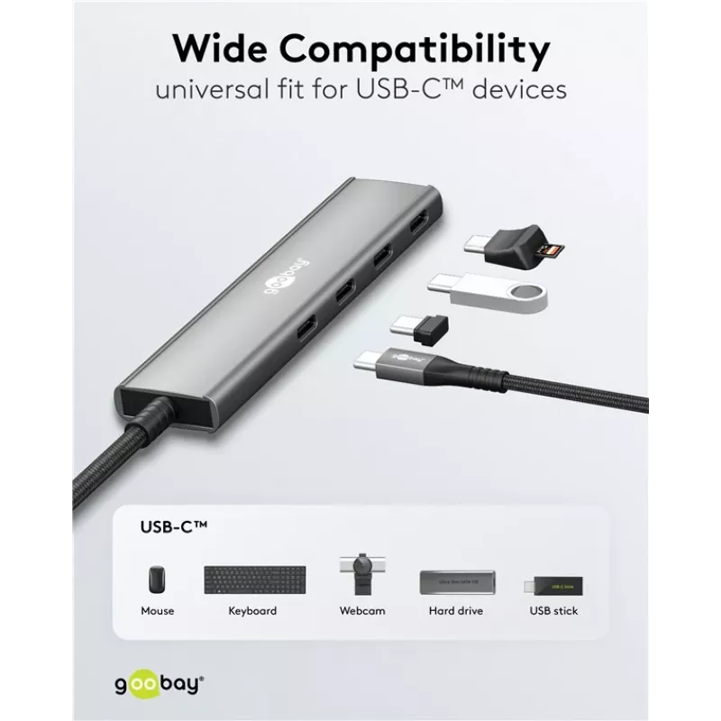 Goobay Slim 4 portu USB centrmezgls USB-C uz 5 Gbit/s - -Plug> 4x -Socket (76564)