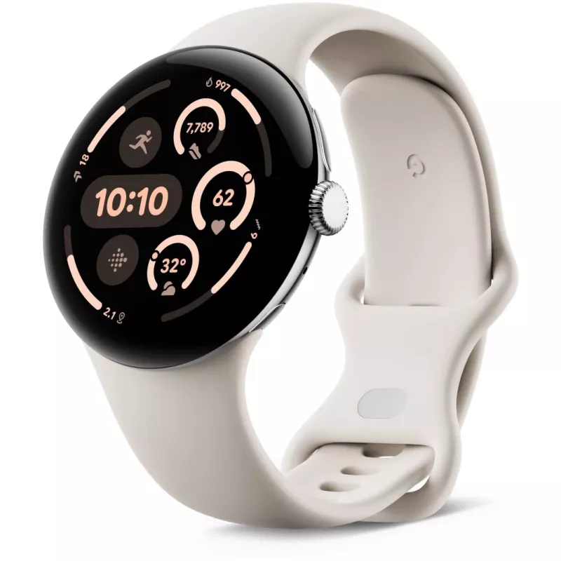 Google Pixel Watch 3 45 mm Wi-Fi viedpulkstenis, pulēts sudrabs (Porcelain)