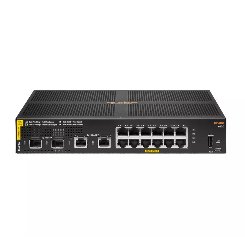 HPE Aruba Networking 6100 12G Class4 PoE 2G/2SFP+ 139W pārvaldīts L3 Gigabit Ethernet (10/100/1000) Power over Ethernet (PoE) 1U melns