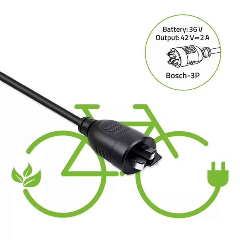 Lādētājs e-velosipēdam 36V/42V 2A ar Bosch 3‑kontaktu spraudni QOLTEC