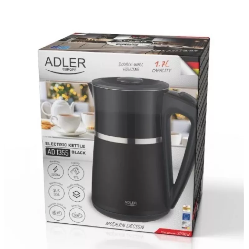 Elektriskā tējkanna Adler 1,7 l 2200 W melna