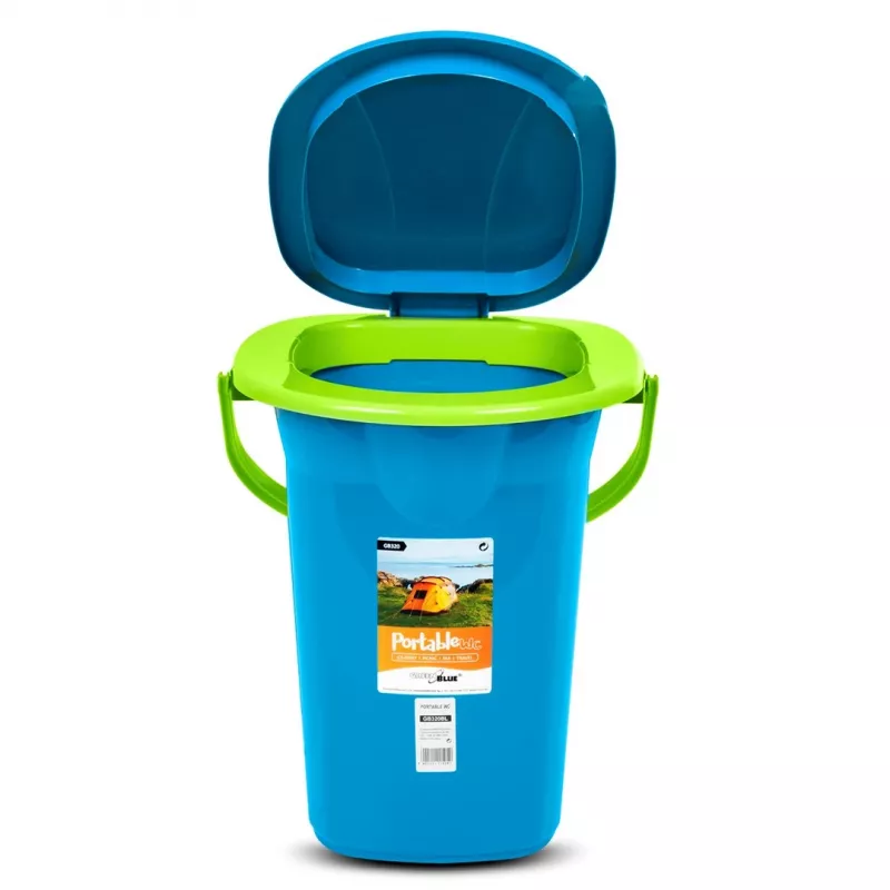 GreenBlue GB320BL Pārnēsājams ceļojumu tualetes spainis ar sēdekli, vāku un rokturi, izturīgs, stabils, 19 L