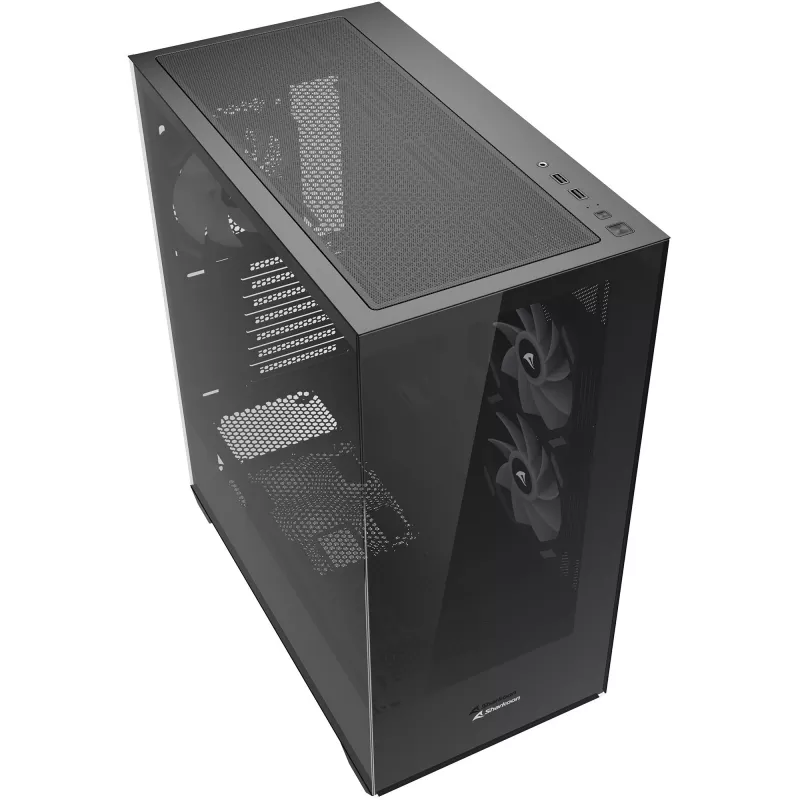 PC korpuss Sharkoon SK6 ARGB Tower ATX melns — mid-tower ATX, ARGB apgaismojums, rūdīta stikla sānu panelis