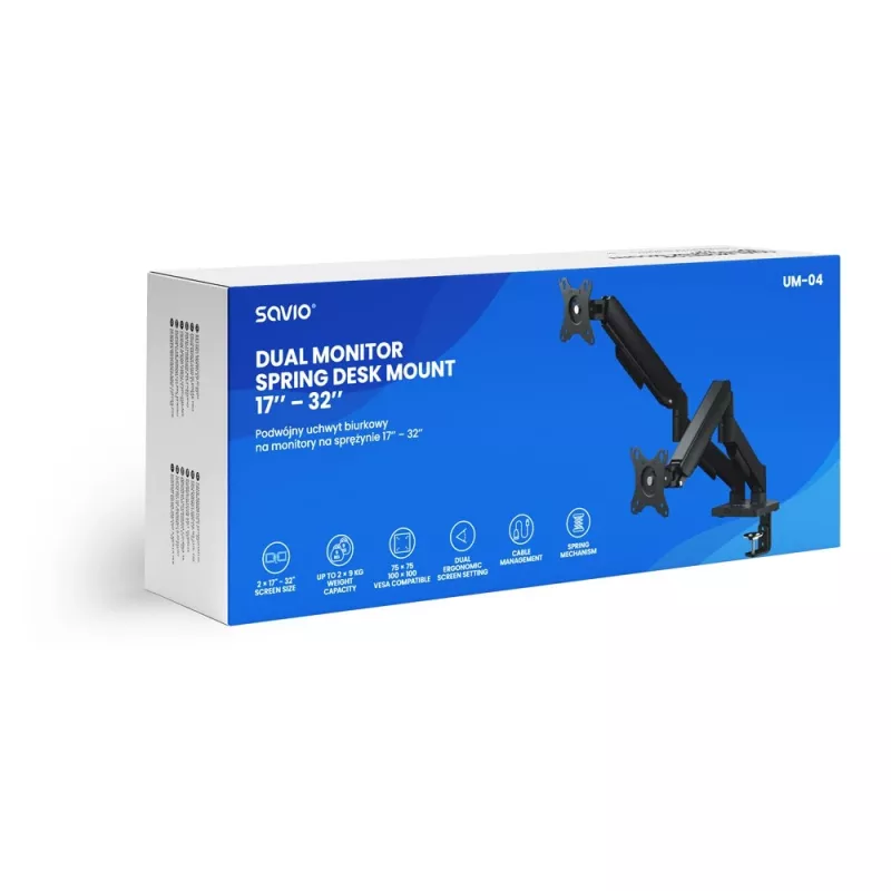 Savio UM-04 dubultās atsperes monitora galda stiprinājums 17″–32″