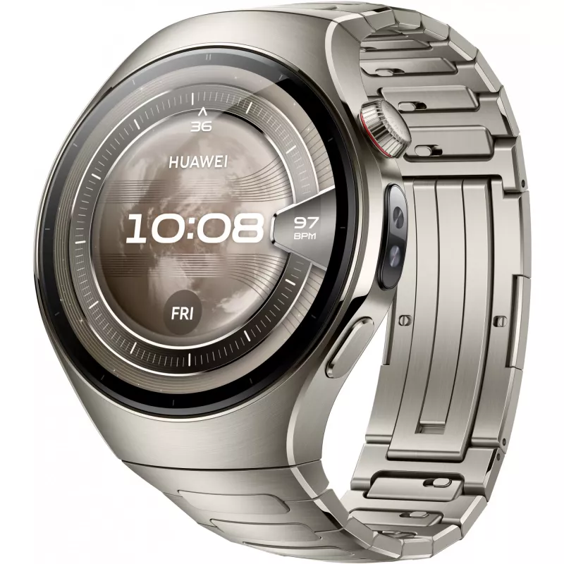 Viedpulkstenis HUAWEI WATCH 5, 1,5 collu AMOLED, 466×466, 46 mm titāna korpuss, Wi‑Fi, GPS, Sudrabs