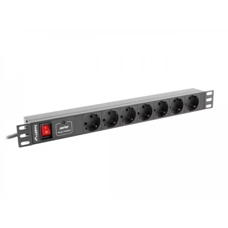 Lanberg | Strāvas sadales bloks (PDU) 19 collu 1U 10A 2M 7X Schuko kontaktligzdas | PDU-07F-0200-IEC-BK