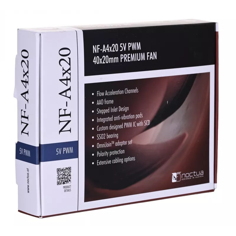 Noctua ventilators NF-A4X20 5V PWM — 40×20 mm, 5 V, 4-pin PWM, 1100–5000 apgr./min., 9,4 m³/h
