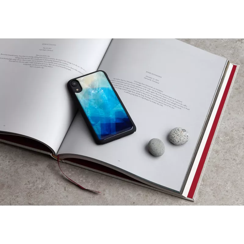 Viedtālruņa maciņš iKins iPhone XR — zilā ezera ārpuse, melna iekšpuse