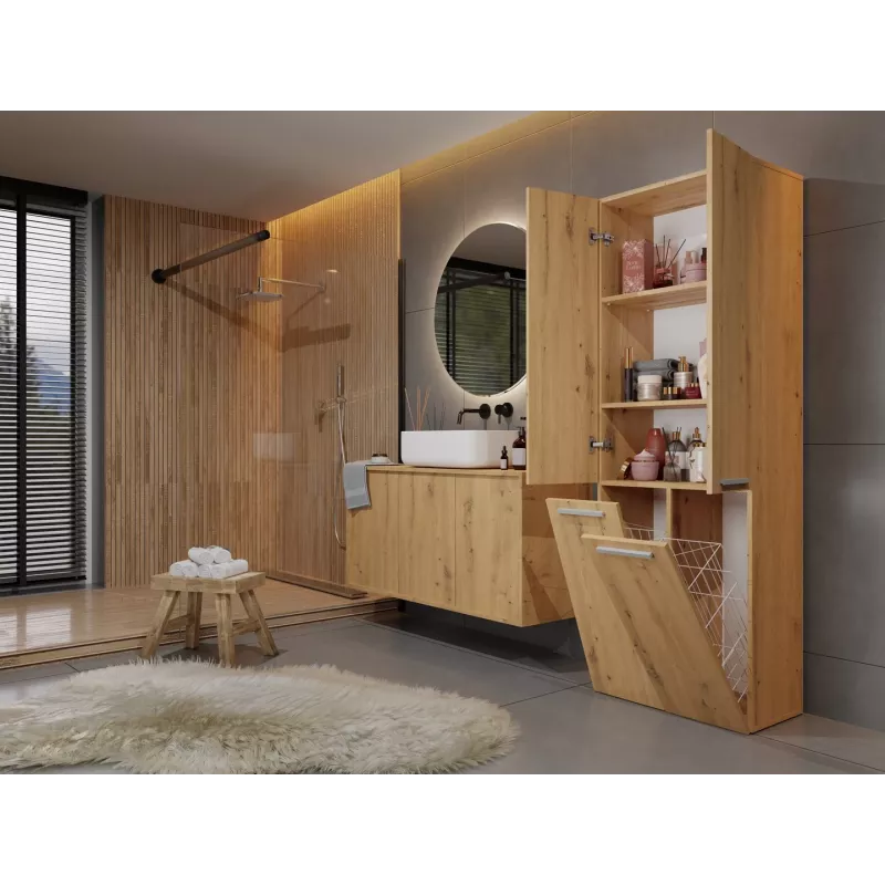 Vannas istabas uzglabāšanas skapis top e shop NEL 2K DD ART KPL — Ozola rāmis, brīvi stāvošs, 600×300×1740 mm, 3 plaukti