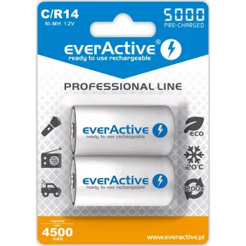 Uzlādējama NiMH cilindriska baterija everActive EVHRL14-5000, 1,2 V, 2 gab., 51,5 mm augstums