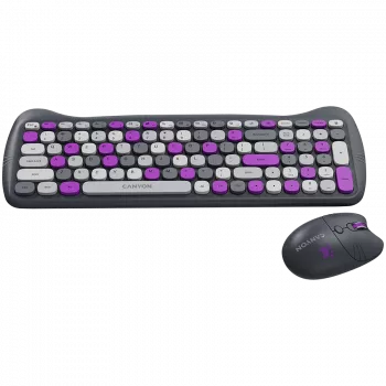 Bezvadu tastatūras un peles komplekts CANYON HSET-W6 Kitty Edition – violeta
