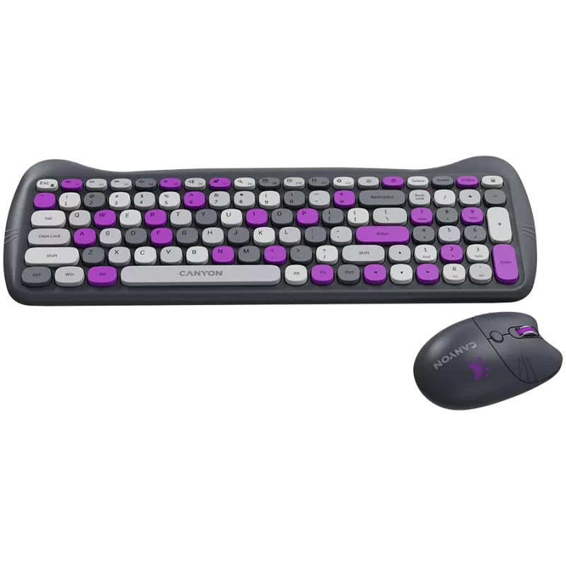 Bezvadu tastatūras un peles komplekts CANYON HSET-W6 Kitty Edition – violeta