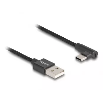 DeLOCK USB 2.0 kabelis, Type-A vīriešu uz Type-C vīriešu, leņķveida, 0,5 m, melns