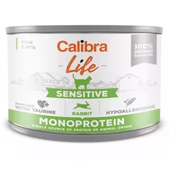 Slapjā kaķu barība Calibra Cat Life Sensitive Rabbit 200 g bundža, pieaugušiem kaķiem, pilnvērtīga barība, bez glutēna, bez cukura