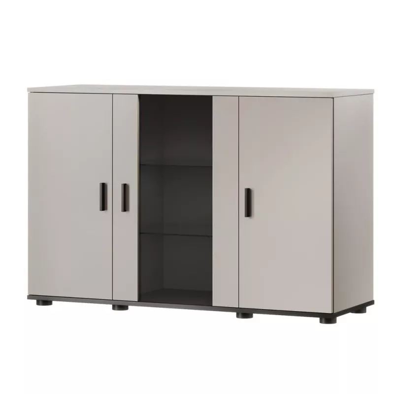 Kumode Cama Meble SOHO 120×41×80 cm – kašmira krāsas fasādes, melns rāmis