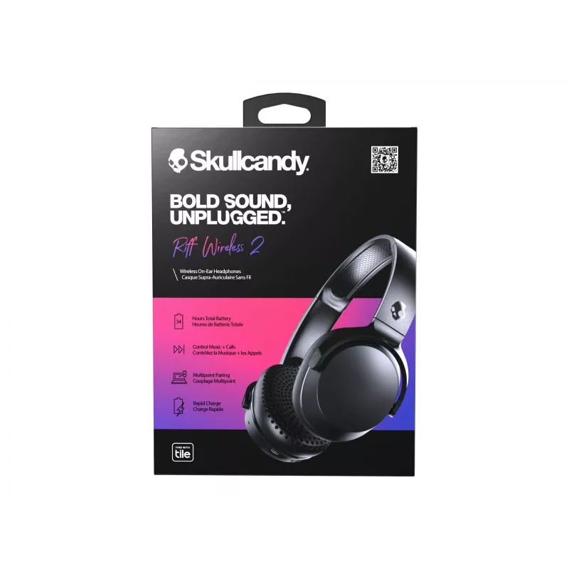 Skullcandy Riff Wireless 2 austiņas, uz galvas, iebūvēts mikrofons, 3,5 mm, USB, melnas, bezvadu