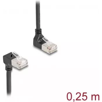 Tīkla kabelis DeLOCK RJ45 Cat.6A S/FTP plāns 90° 0.25m Melns