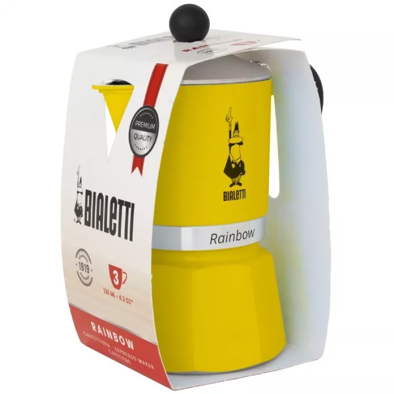 Moka katliņš Bialetti Rainbow Melns/Dzeltens — alumīnija plīts virsmas espresso kafijas automāts, 1 gab.