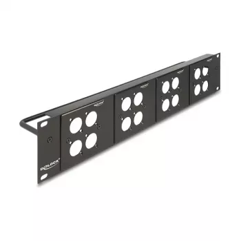 DeLOCK 88195 D veida 19 collu ielāpu panelis ar 4 plāksnēm, 16 porti, 2U, melns