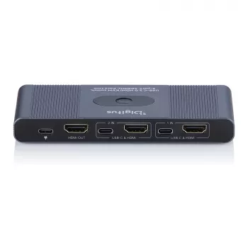 KVM slēdzis DIGITUS USB-C 3.0 HDMI 2 portu 4K60Hz, USB-C/USB-A, alumīnijs, 135×60×30 mm