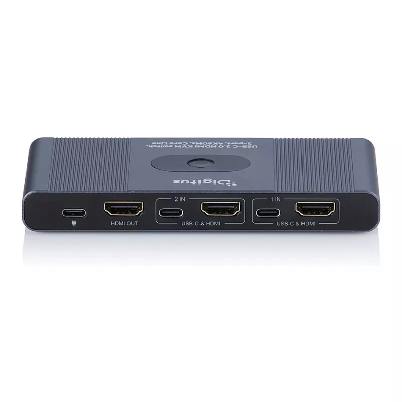 KVM slēdzis DIGITUS USB-C 3.0 HDMI 2 portu 4K60Hz, USB-C/USB-A, alumīnijs, 135×60×30 mm