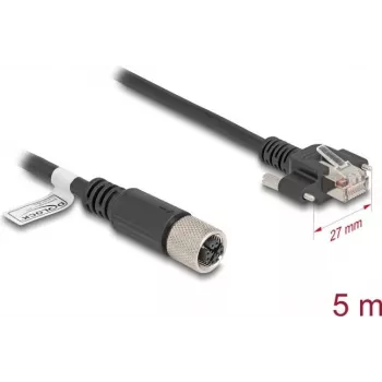 Tīkla kabelis DeLOCK M12 kabelis X-kodēts 8 kontaktu ligzda uz RJ45 spraudni Cat.6A 5 m melns