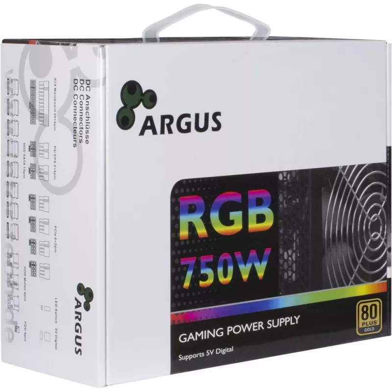 Inter-Tech Argus RGB-750W CM II barošanas bloks 20+4 kontaktu ATX ATX Melns