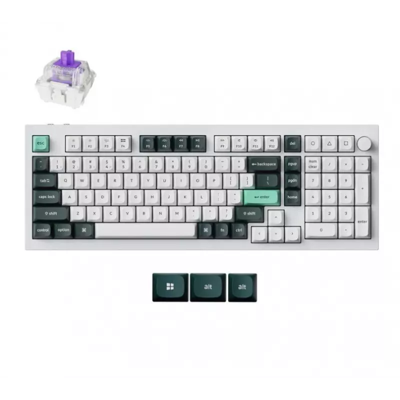 Mehāniskā bezvadu tastatūra Keychron Q5 RGB balta korpusa, maināmu slēdžu izkārtojums, kompakts 75% formas faktors