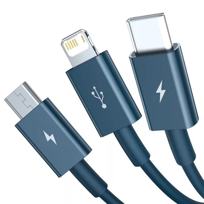 USB kabelis 3in1 Baseus Superior Series, USB uz micro USB / USB-C / Lightning, 3.5A, 1.5m (zils)