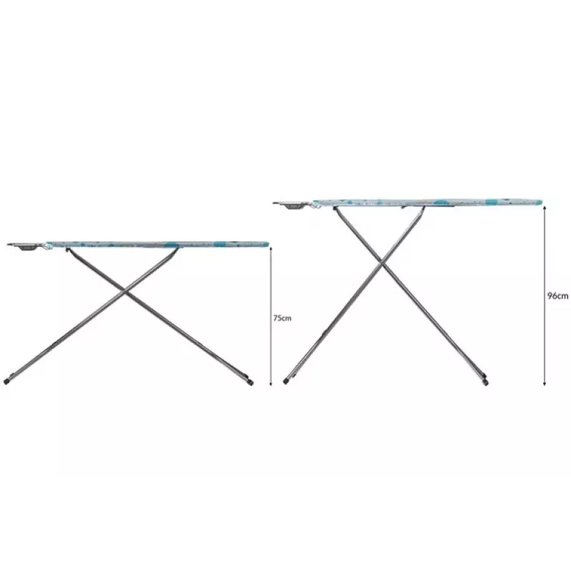 Pilna izmēra gludināmais dēlis Vileda — pilna izmēra nerūsējošā tērauda kājas 1200×380 mm dēlis augstums 75–96 cm salokāms gludekļa turētājs