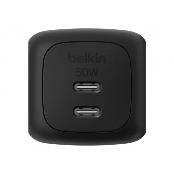 Iekštelpu maiņstrāvas ātrais lādētājs Belkin WCH019kqBK — 2× USB‑C, melns, OVP/OC/OT/SC aizsardzība