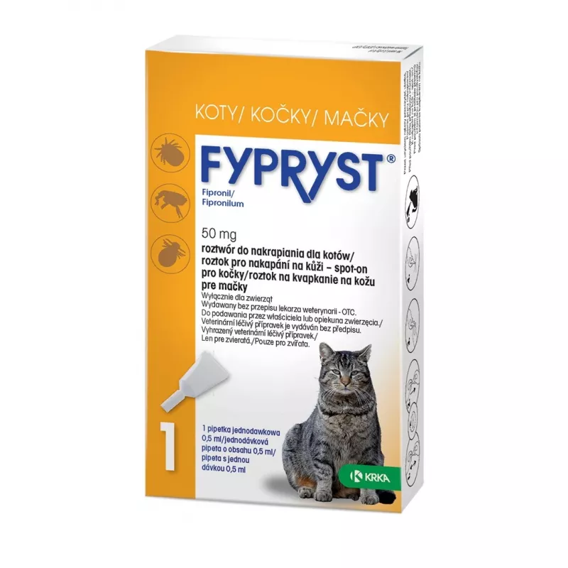 FYPRYST 50mg - pilieni pret blusām un ērcēm kaķiem – 1x0,5ml