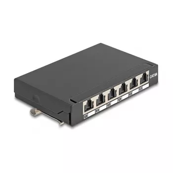 Plākstera panelis DELOCK Mini Desktop RJ45 6-portu Cat.6A ekranēts, metāla, melns, 80×22×125 mm