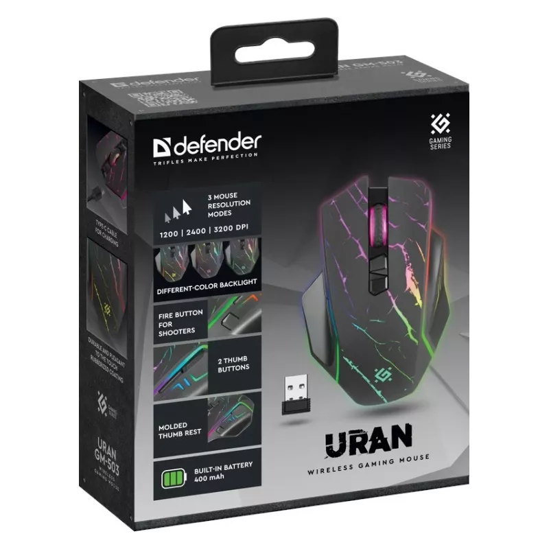 pele DEFENDER GM-503 URAN OPTIC RF RGB 3200dpi 8P