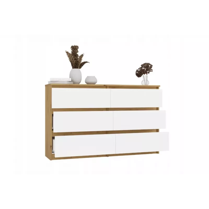 Kumode 6 atvilktnes 120 cm Top E Shop Malwa — amatnieku ozols / balta, skaidu plātne