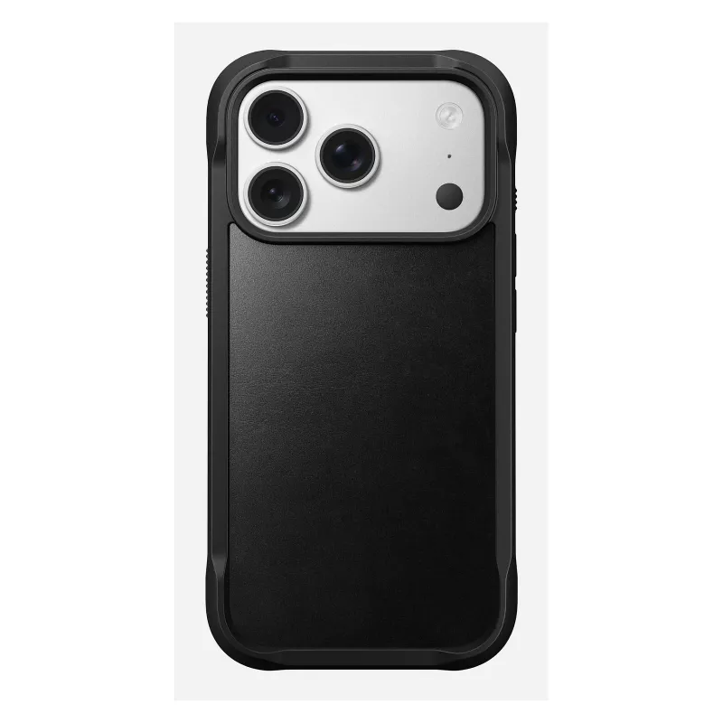 Mobilā tālruņa maciņš Nomad Rugged Leather vāciņš Apple iPhone 17 Pro, āda/TPU/PC/alumīnijs, piemērots 16 cm (6,3 collu) ekrāniem, melns