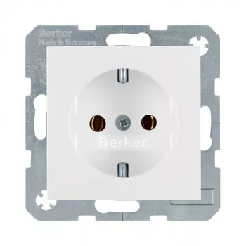 Kontaktligzda F tips berker 47438989, balta, duroplast korpuss, 250V 16A, IP20, dziļums 32mm