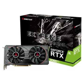 Grafikas karte BIOSTAR GeForce RTX 3060 Ti — 8 GB GDDR6, 256 bitu, PCIe 4.0, 1665 MHz paātrinājums, 3×DP/1×HDMI, 2 ventilatori