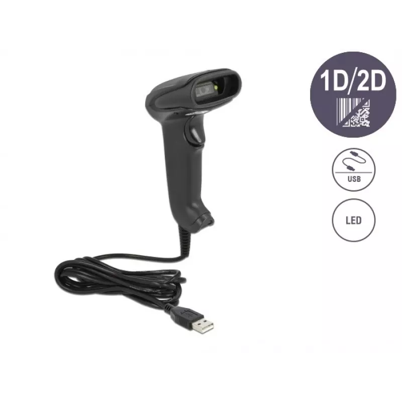 Rokas svītrkoda skeneris DeLOCK USB 1D 2D, vācu versija