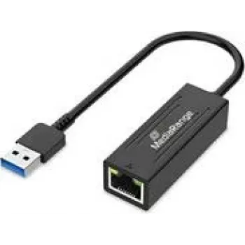 USB-A Ethernet adapteris MediaRange MRCS238 ar RJ45 pieslēgvietu, 10/100/1000 Mbps, 20 cm, melns