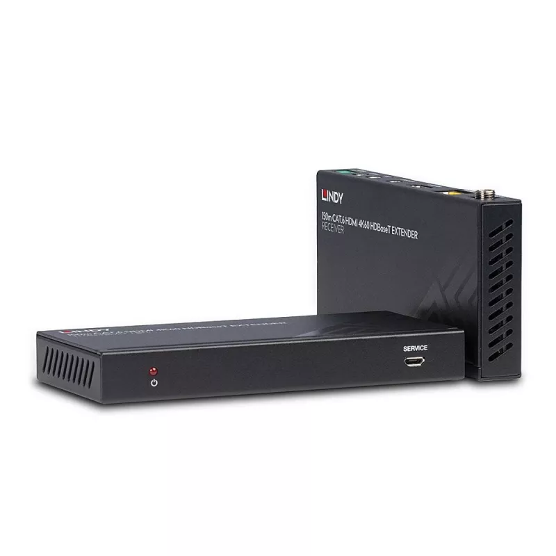Lindy 150m Cat.6 HDMI 4K60, IR un RS-232 HDBaseT pagarinātājs, 3840 x 2160 pikseļi, AV raidītājs un uztvērējs, 150 m, vadu, melns, HDCP