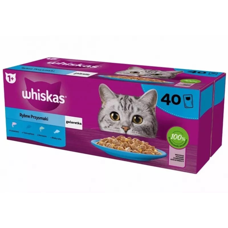 WHISKAS Zivju izlases želejā - mitrā kaķu barība - 40x85 g