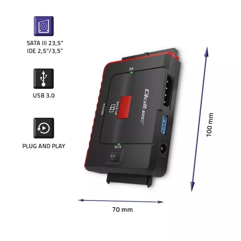 USB 3.0 uz IDE SATA III adapteris QOLTEC 50645
