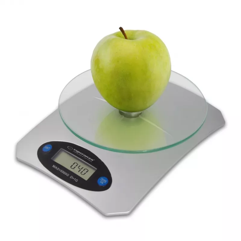 Elektroniskie virtuves svari ESPERANZA Avocado pelēka — 5 kg ietilpība, bambusa platforma, g/lb/oz mērvienības