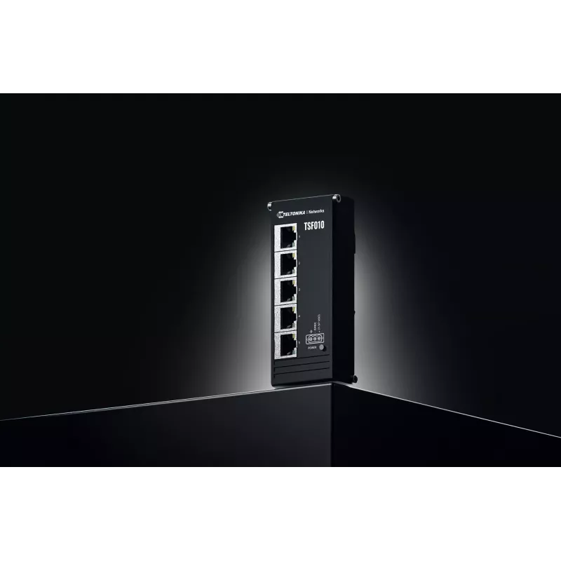 Teltonika NETWORKS TSF010 Plakanais Ethernet slēdzis Nenodrošināts Fast Ethernet (10/100) DIN sliede Melns