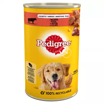 Mitrā suņu barība Pedigree Beef Adult 1,2 kg bundža — liellopu gaļas garša, 82,5% mitrums, 7,2% proteīns
